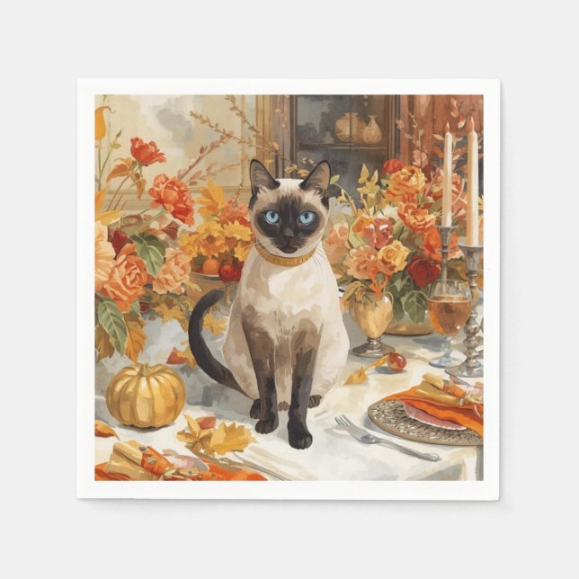 Autumn Chic Siamese Cat Hostess at Dinner Napkins (Front)