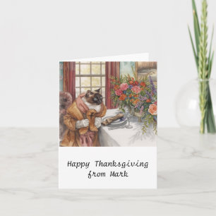 Autumn chic Siamese Cat  hostess cat at dinner  Card