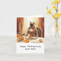 Autumn chic Siamese Cat hostess cat at dinner