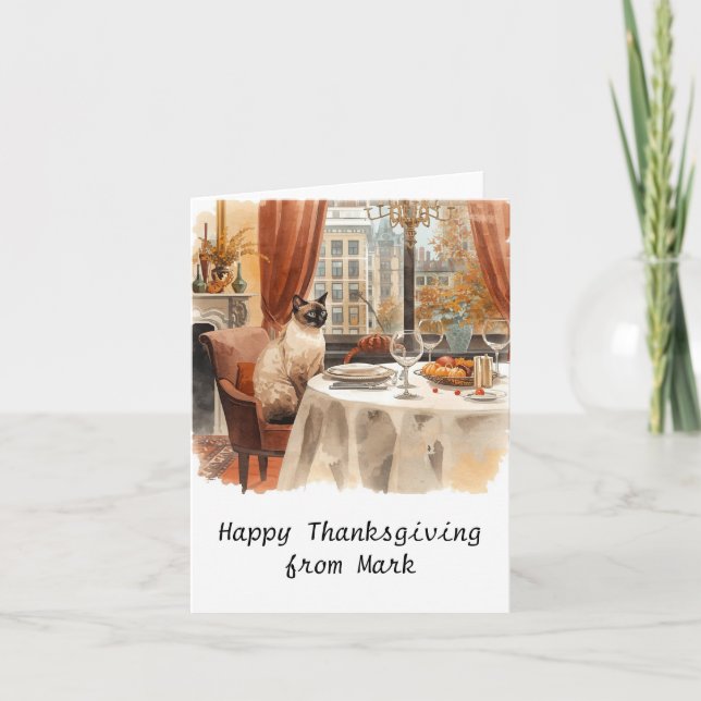 Autumn chic Siamese Cat  hostess cat at dinner  Card (Front)