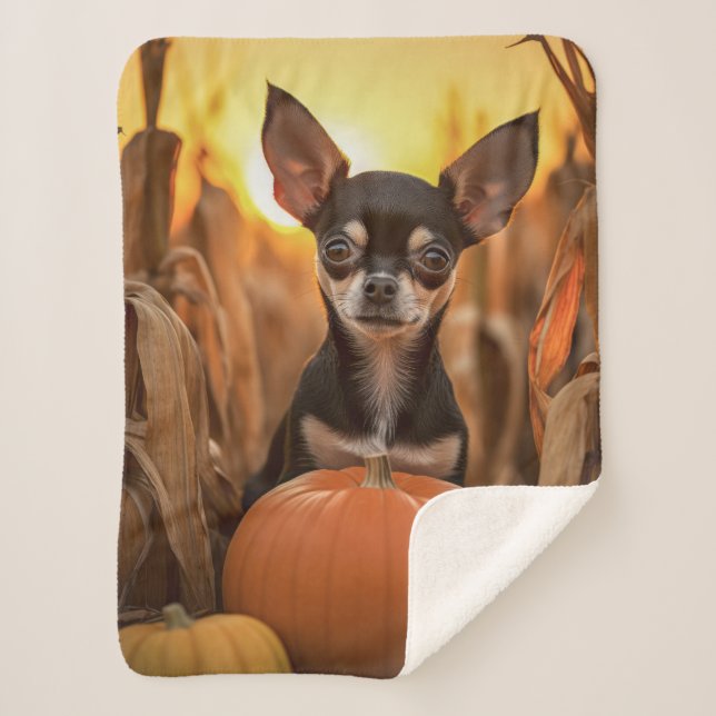 Autumn Chihuahua Sherpa Blanket (Front)