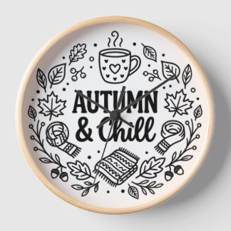 Autumn & Chill | Cosy Fall Hand-Lettered Line Art Clock
