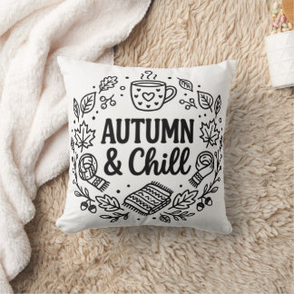 Autumn & Chill | Cosy Fall Hand-Lettered Line Art Cushion