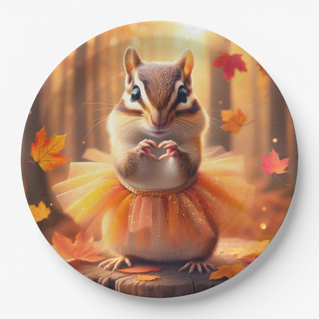 Autumn Chipmunk Ballerina Dancer Paper Plate (Front)