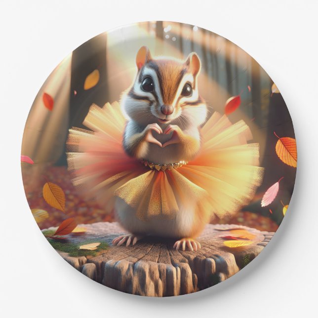 Autumn Chipmunk Wearing a Tutu Paper Plate (Front)