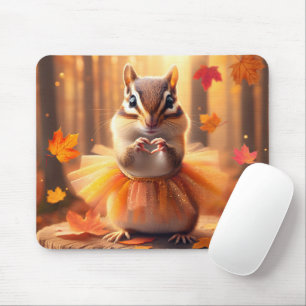 Autumn Chipmunk With Tutu and Heart Mouse Mat