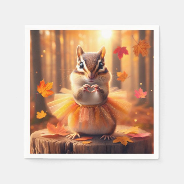 Autumn Chipmunk With Tutu and Heart Napkin (Front)