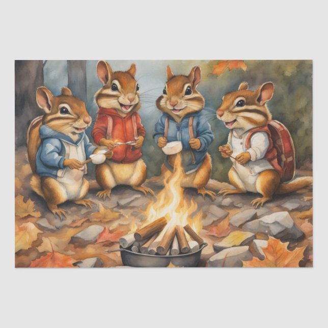 Autumn Chipmunks & Marshmallows Decoupage Tissue Paper (Front)