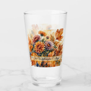 Autumn Chrysanthemum and Maple Leaf Watercolor Bou Glass