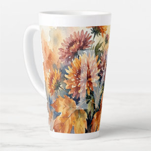 Autumn Chrysanthemum and Maple Leaf Watercolor Bou Latte Mug