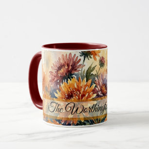 Autumn Chrysanthemum and Maple Leaf Watercolor Bou Mug