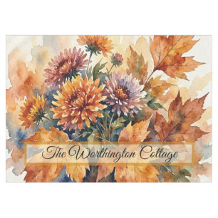 Autumn Chrysanthemum and Maple Leaf Watercolor Bou Tablecloth