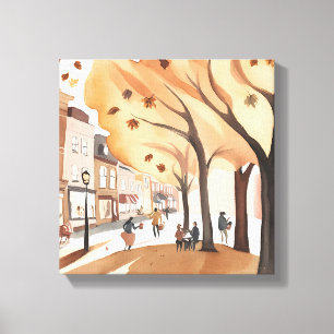 Autumn City Park Fall Foliage Watercolor Canvas Print