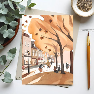 Autumn City Park   Fall Foliage Watercolor Postcard