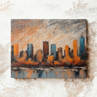 Autumn City Skyline Sunset Jigsaw Puzzle