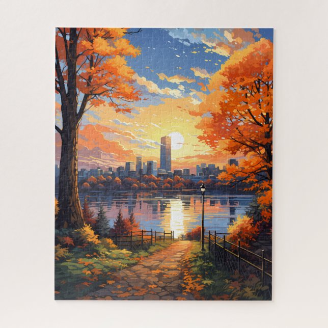 Autumn City Waterfront Jigsaw Puzzle (Vertical)