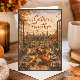 Autumn Cityscape Gather Together Thanksgiving Card