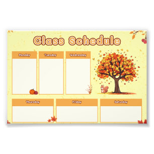 Autumn Class Schedule with Cute Fall Illustrations Photo Print