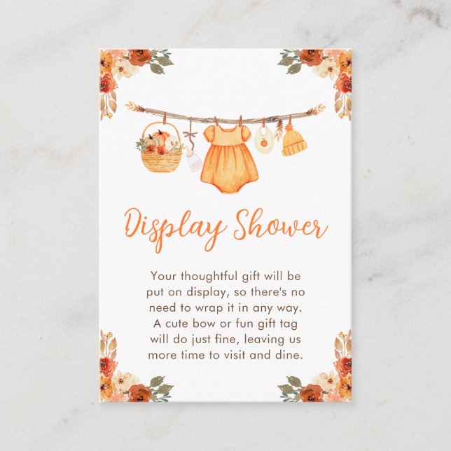 Autumn Clothes Line Girl Baby Display Shower Enclosure Card (Front)