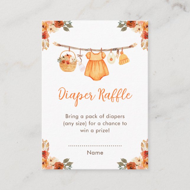 Autumn Clothes Line Girl Baby Shower Diaper Raffle Enclosure Card (Front)