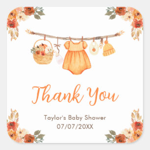 Autumn Clothes Line Girl Baby Shower Thank You Square Sticker