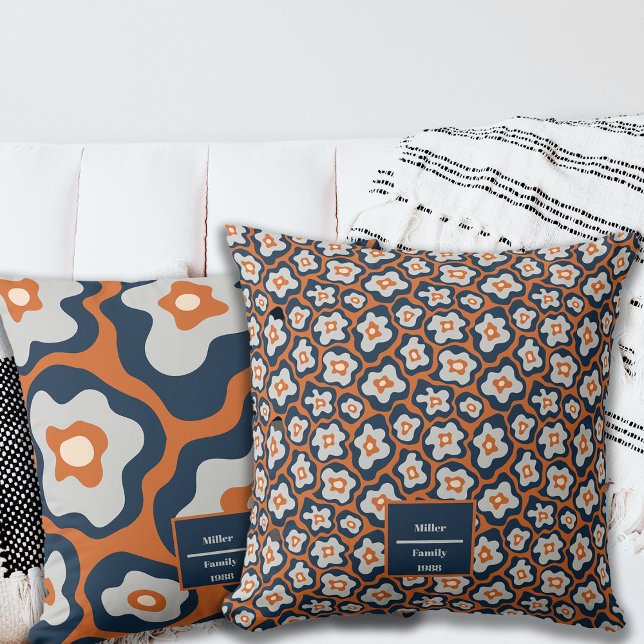 Autumn Cobalt Blues Rust Egg Flowers Custom Name Cushion (Creator Uploaded)