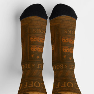 Autumn Coffee & Books – Cosy Halloween Café Scene Socks