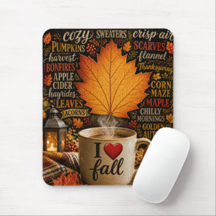 Autumn Coffee with Word Cloud Mouse Mat