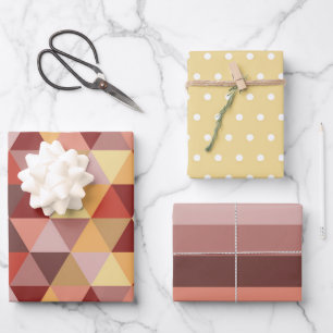 AUTUMN COLORED POLKA DOTS & STRIPES WRAPPING PAPER SHEET