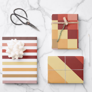 AUTUMN COLORED STRIPES & CUBES WRAPPING PAPER SHEET