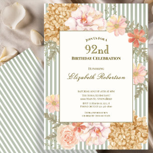 Autumn Colors Floral Sage 92nd Birthday Invitation