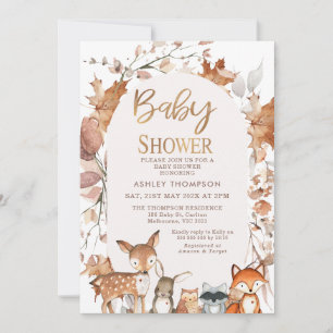 Autumn Colors Foliage Woodland Animals Baby Shower Invitation