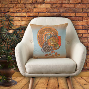 Autumn Colors Male Turkey Fanned Tail Leaves Cushion