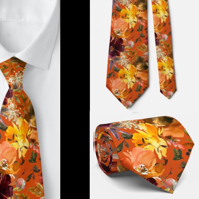 Autumn Colors Yellow Peach Roses Floral Neck Tie (Creator Uploaded)