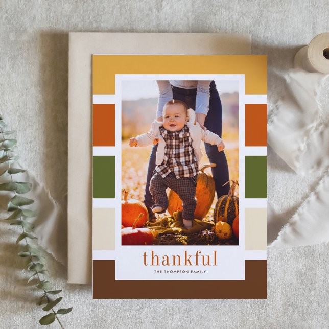 Autumn Colour Block Thankful Photo Thanksgiving Holiday Card (Creator Uploaded)