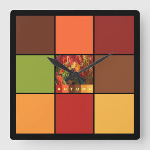 Autumn Colour Blocks Square Wall Clock