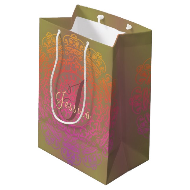 Autumn Colour Mandala Monogram Gift Bag (Back Angled)