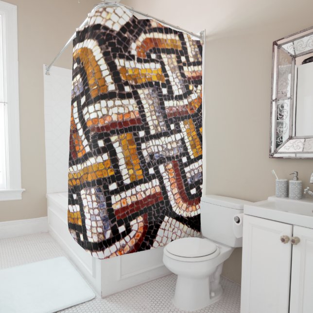 Autumn Colour Roman Mosaic Shower Curtain (In Situ)