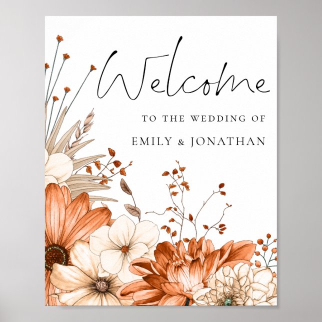 Autumn Coloured Florals Welcome to Wedding Poster (Front)