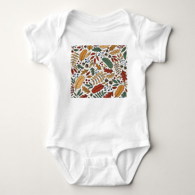 Autumn Coloured Leaf Square Design Baby Bodysuit (Front)