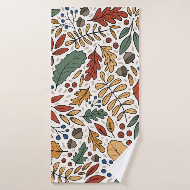 Autumn Coloured Leaf Square Design Bath Towel (Bath Towel)