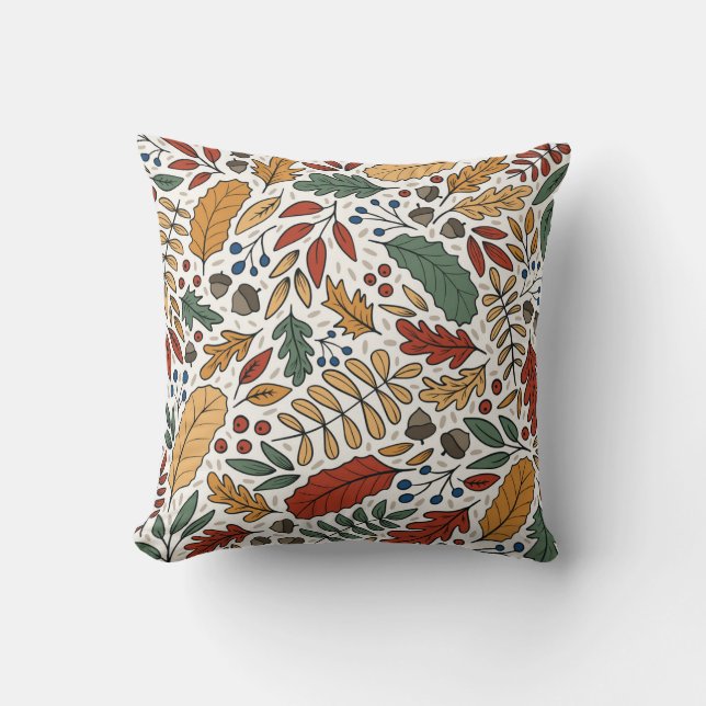 Autumn Coloured Leaf Square Design Cushion (Front)
