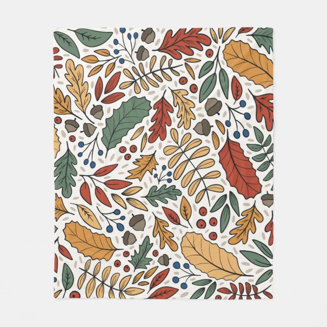 Autumn Coloured Leaf Square Design Fleece Blanket (Front)