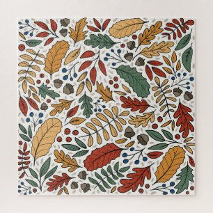 Autumn Coloured Leaf Square Design Jigsaw Puzzle