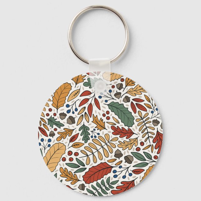 Autumn Coloured Leaf Square Design Key Ring (Front)