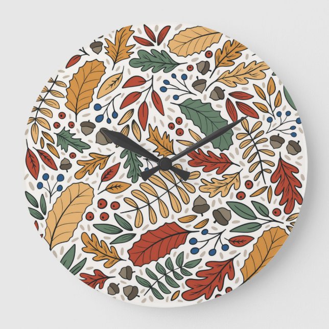 Autumn Coloured Leaf Square Design Large Clock (Front)