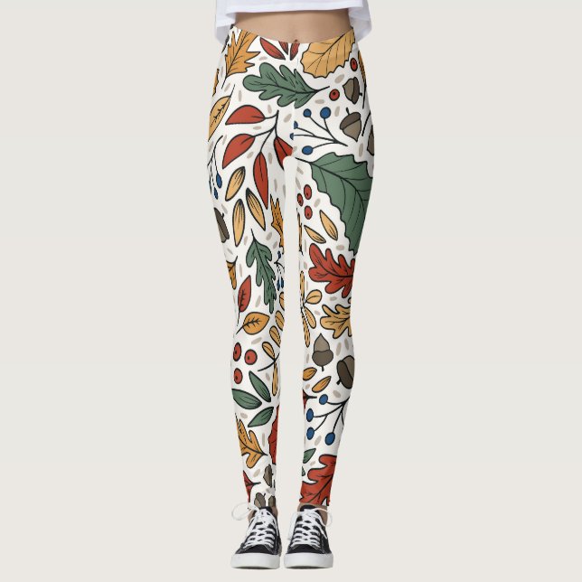 Autumn Coloured Leaf Square Design Leggings (Front)