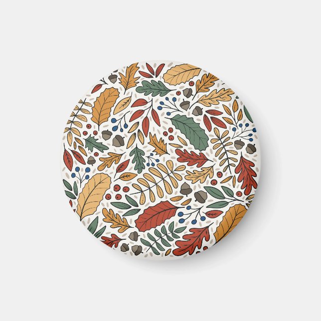 Autumn Coloured Leaf Square Design Magnet (Front)