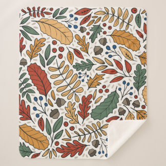 Autumn Coloured Leaf Square Design Sherpa Blanket