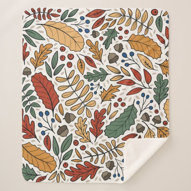 Autumn Coloured Leaf Square Design Sherpa Blanket (Front)
